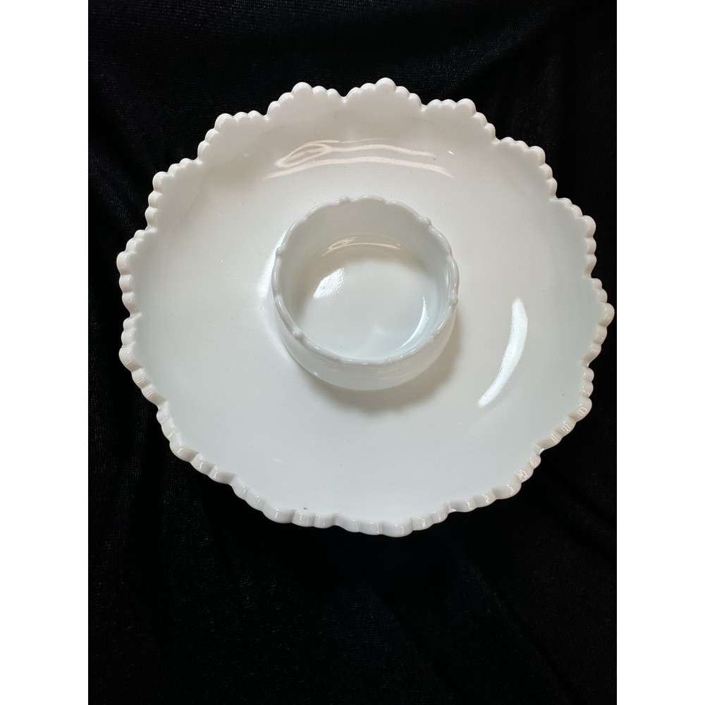 Fenton Hobnail Milk Glass Fluted‎ Edge Chip and Dip Bowl Or Candle Holder - Picture 14 of 14
